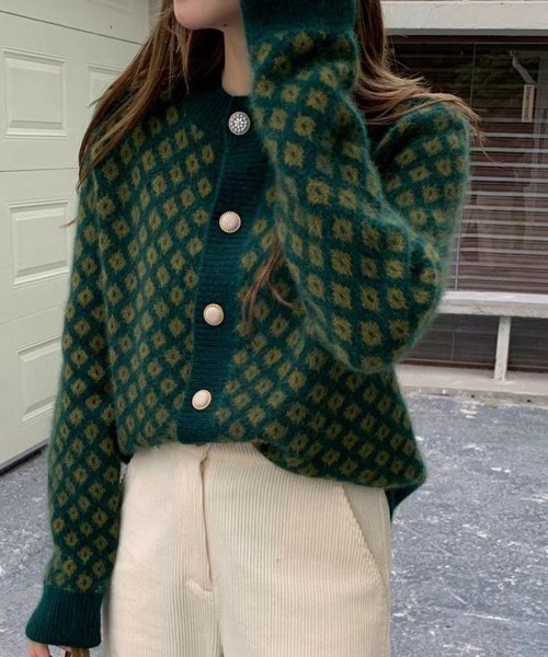 ABITOKYO(アビトーキョー)の「幾何柄クルーネックカーディガン(カーディガン/ボレロ・レディース・グリーン/キャメル・FREE)」の21枚目の写真
