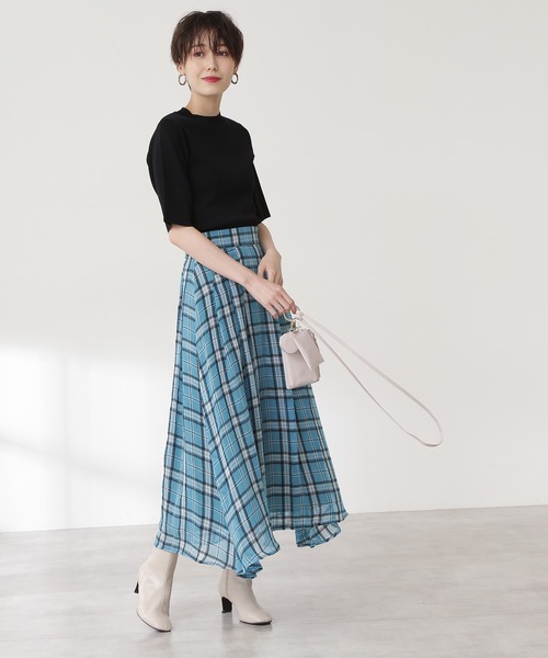 N.（N. Natural Beauty Basic）（エヌエヌナチュラルビューティーベーシック）の「◆シアーチェックスカート（スカート・レディース・ブラウン/ブルー・MEDIUM）」の3枚目の写真