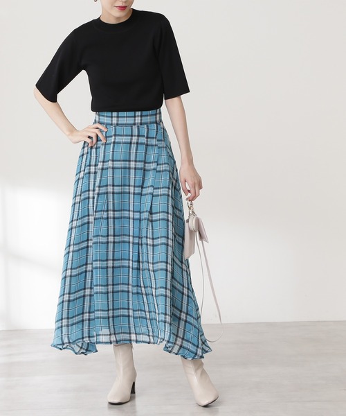N.（N. Natural Beauty Basic）（エヌエヌナチュラルビューティーベーシック）の「◆シアーチェックスカート（スカート・レディース・ブラウン/ブルー・MEDIUM）」の8枚目の写真