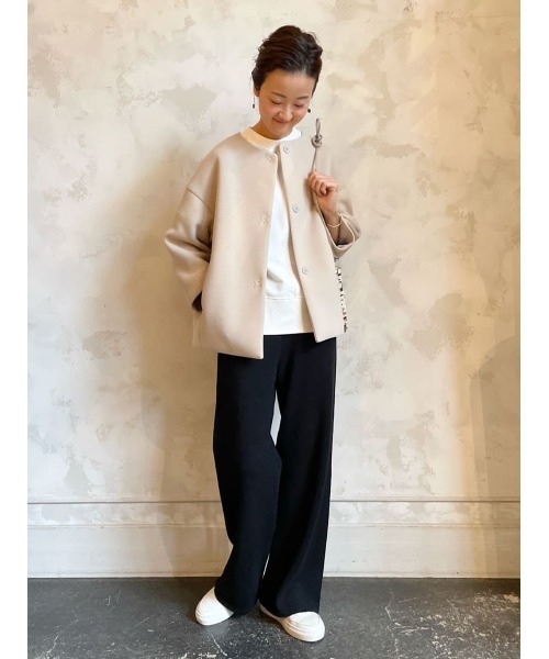 BEARDSLEY(ビアズリー)の「2サイズ展開で低身長の方にも◎コットンウールを使用した ニットパンツ(その他パンツ・レディース・ベージュ/ブラック・1/0)」の4枚目の写真