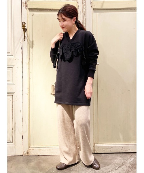 BEARDSLEY(ビアズリー)の「2サイズ展開で低身長の方にも◎コットンウールを使用した ニットパンツ(その他パンツ・レディース・ベージュ/ブラック・1/0)」の6枚目の写真