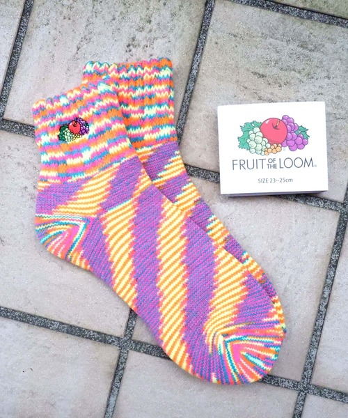 FRUIT OF THE LOOM(フルーツオブザルーム)の「【FRUIT OF THE LOOM】裏起毛カスリルーム/クォーター丈ソックス/レディース(ソックス/靴下・レディース・ピンク/オレンジ/グリーン・23cm~25cm)」の1枚目の写真
