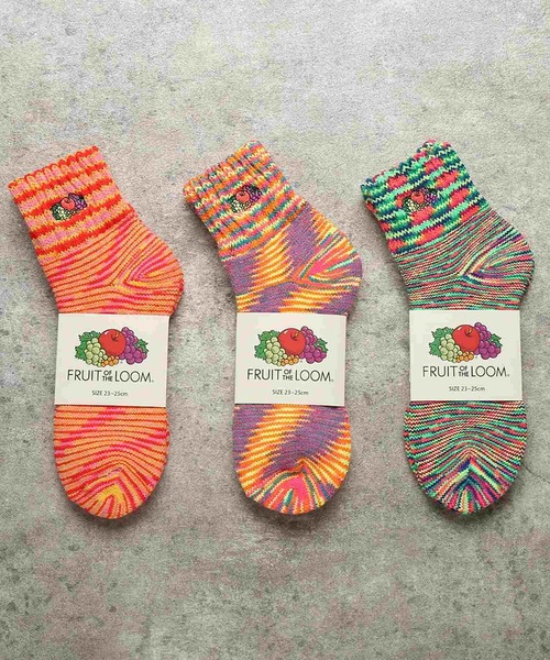FRUIT OF THE LOOM(フルーツオブザルーム)の「【FRUIT OF THE LOOM】裏起毛カスリルーム/クォーター丈ソックス/レディース(ソックス/靴下・レディース・ピンク/オレンジ/グリーン・23cm~25cm)」の4枚目の写真