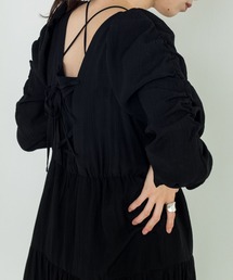 w closet | 袖山ギャザーレースアップ長袖ワンピース(ワンピース)