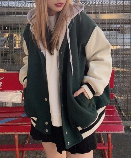 WEGO（ウィゴー）の「WEGO/ラインリブスタジャン（ブルゾン・レディース・ブラック/ダークグリーン/ブラウン・FREE）」の3枚目の写真