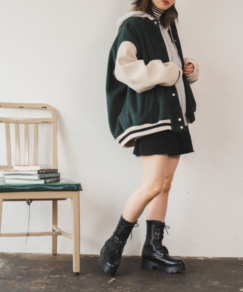 WEGO（ウィゴー）の「WEGO/ラインリブスタジャン（ブルゾン・レディース・ブラック/ダークグリーン/ブラウン・FREE）」の19枚目の写真