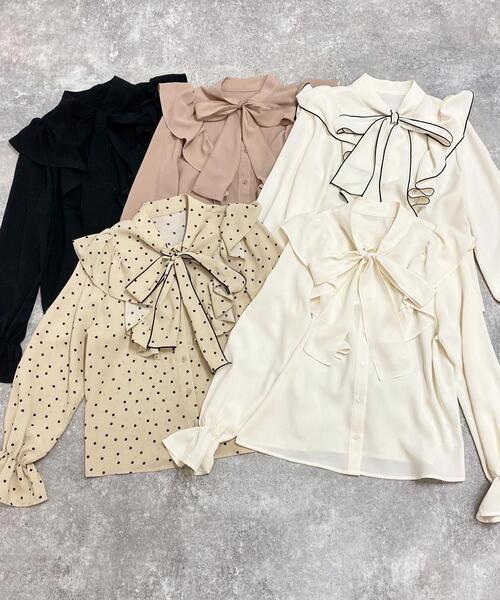 INGNI（イング）の「ボウタイフリル／ブラウス（シャツ/ブラウス・レディース・ブラック/オフホワイト/ホワイト×ブラック/ピンクベージュ/ベージュ系9・M）」の3枚目の写真