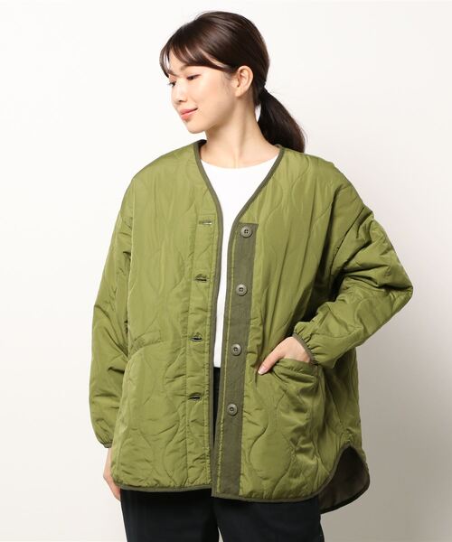 ALL ORDINARIES(オールオーディナリーズ)の「【collect by Hunch(コレクトバイハンチ)】マットポリエステルキルティング中綿コート(ノーカラーコート・レディース・チャコールグレー/カーキ/アイボリー・FREE)」の21枚目の写真
