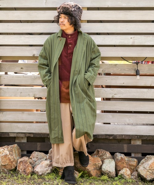 チャイハネ(チャイハネ)の「【チャイハネ】grn×Amina ストライプコットンツイルMEN'Sコート(その他アウター・メンズ・ブルー/ホワイト/カーキ・FREE)」の3枚目の写真