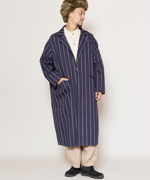 チャイハネ(チャイハネ)の「【チャイハネ】grn×Amina ストライプコットンツイルMEN'Sコート(その他アウター・メンズ・ブルー/ホワイト/カーキ・FREE)」の1枚目の写真