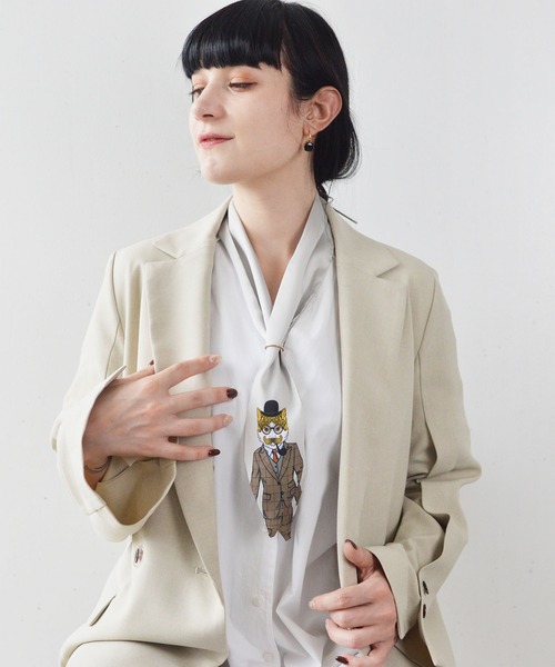 ma chere Cosette?(マシェールコゼット)の「ダンディーアニマル柄ツイリースカーフ(バンダナ/スカーフ・レディース・ライトグレー/ブラック/ピンク/グリーン/アイボリー/マスタード/ライトピンク・FREE)」の10枚目の写真