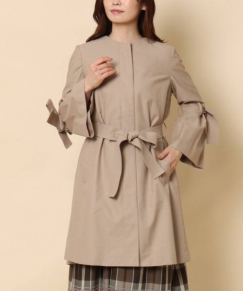 Rose Tiara（ローズティアラ）の「【撥水加工】ステッチ使いリボントレンチコート（テーラードジャケット・レディース・ブラック/ベージュ・42/38/46）」の16枚目の写真