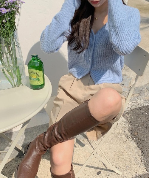 mood for a day（ムードフォーアデイ）の「heaven cardigan / クロップドリブカーディガン（カーディガン/ボレロ・レディース・アイボリー/ミント/ブルー/グレー/イエロー・FREE）」の4枚目の写真