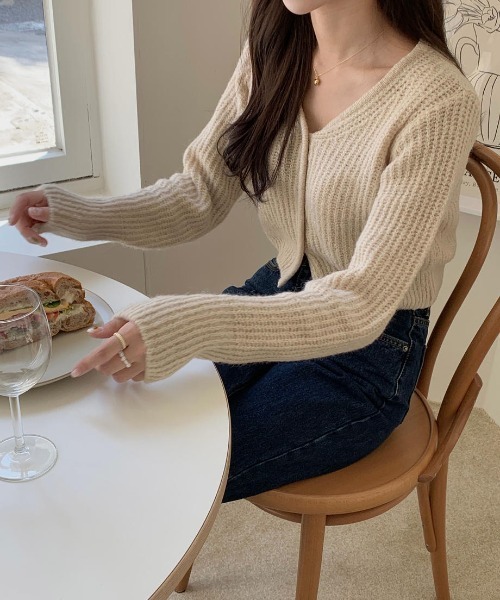 mood for a day（ムードフォーアデイ）の「heaven cardigan / クロップドリブカーディガン（カーディガン/ボレロ・レディース・アイボリー/ミント/ブルー/グレー/イエロー・FREE）」の2枚目の写真