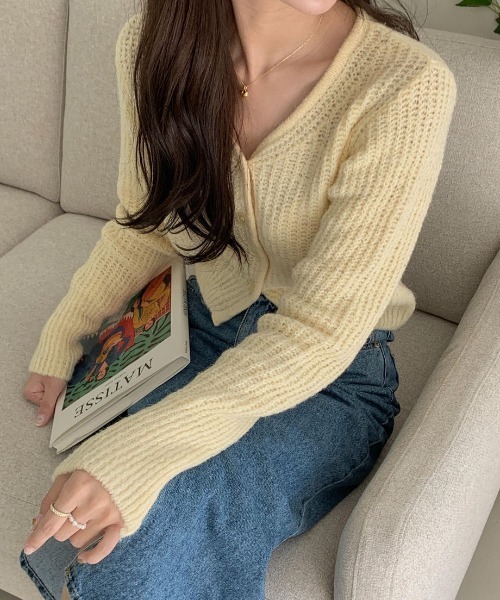 mood for a day（ムードフォーアデイ）の「heaven cardigan / クロップドリブカーディガン（カーディガン/ボレロ・レディース・アイボリー/ミント/ブルー/グレー/イエロー・FREE）」の13枚目の写真