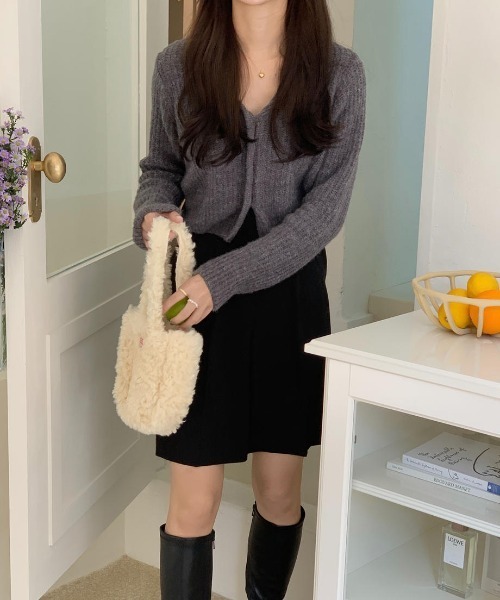 mood for a day（ムードフォーアデイ）の「heaven cardigan / クロップドリブカーディガン（カーディガン/ボレロ・レディース・アイボリー/ミント/ブルー/グレー/イエロー・FREE）」の6枚目の写真