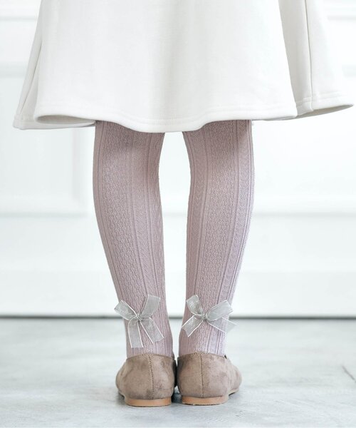 apres les cours（アプレレクール）の「リボンタイツ（タイツ/ストッキング・キッズ・ピンク/ブラック/アイボリー・100/120/90/110/140）」の3枚目の写真