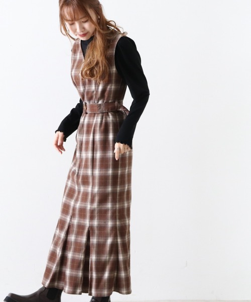 Cheek（チーク）の「マーメイドチェックジャンスカ（ジャンパースカート・レディース・ホワイト×ブラック/モカ/ミント・MEDIUM）」の3枚目の写真