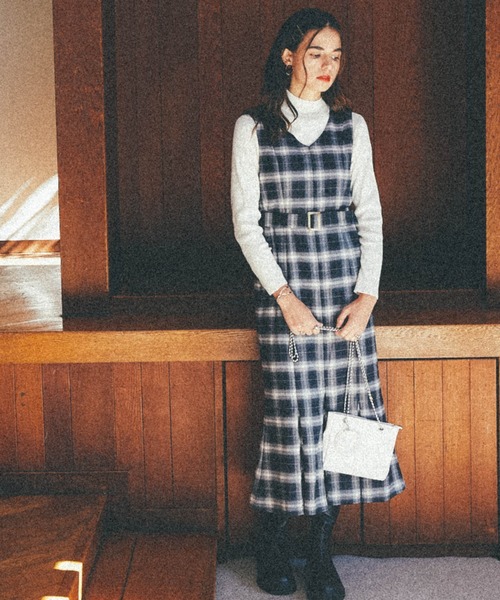 Cheek（チーク）の「マーメイドチェックジャンスカ（ジャンパースカート・レディース・ホワイト×ブラック/モカ/ミント・MEDIUM）」の5枚目の写真