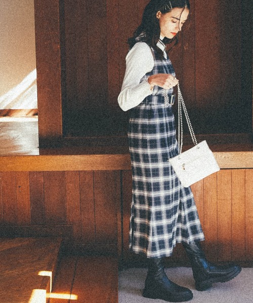 Cheek（チーク）の「マーメイドチェックジャンスカ（ジャンパースカート・レディース・ホワイト×ブラック/モカ/ミント・MEDIUM）」の7枚目の写真