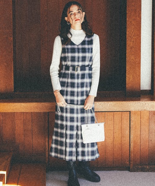 Cheek（チーク）の「マーメイドチェックジャンスカ（ジャンパースカート・レディース・ホワイト×ブラック/モカ/ミント・MEDIUM）」の8枚目の写真