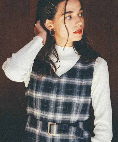 Cheek（チーク）の「マーメイドチェックジャンスカ（ジャンパースカート・レディース・ホワイト×ブラック/モカ/ミント・MEDIUM）」の11枚目の写真