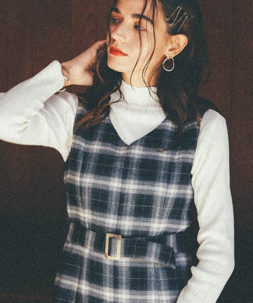 Cheek（チーク）の「マーメイドチェックジャンスカ（ジャンパースカート・レディース・ホワイト×ブラック/モカ/ミント・MEDIUM）」の12枚目の写真