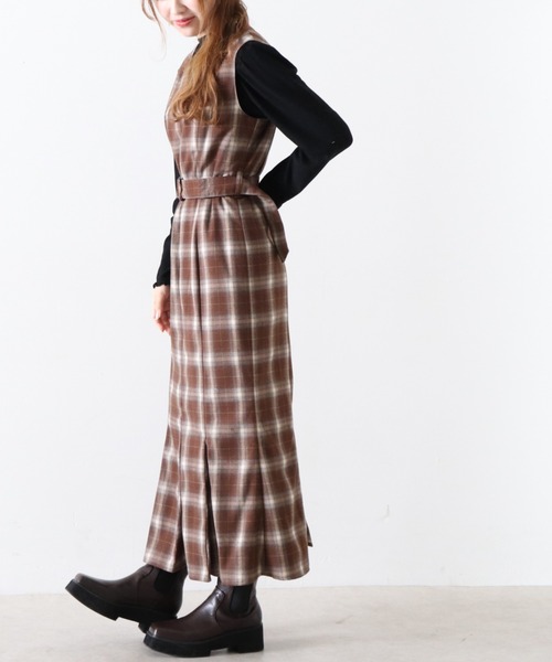 Cheek（チーク）の「マーメイドチェックジャンスカ（ジャンパースカート・レディース・ホワイト×ブラック/モカ/ミント・MEDIUM）」の16枚目の写真