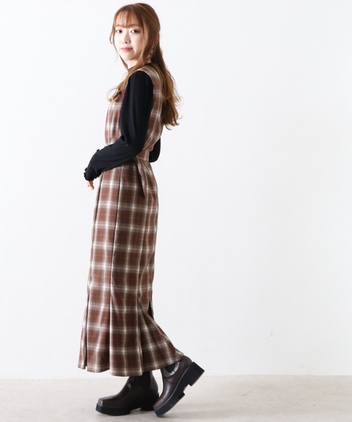 Cheek（チーク）の「マーメイドチェックジャンスカ（ジャンパースカート・レディース・ホワイト×ブラック/モカ/ミント・MEDIUM）」の19枚目の写真