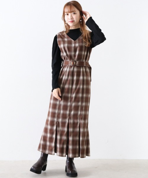 Cheek（チーク）の「マーメイドチェックジャンスカ（ジャンパースカート・レディース・ホワイト×ブラック/モカ/ミント・MEDIUM）」の20枚目の写真