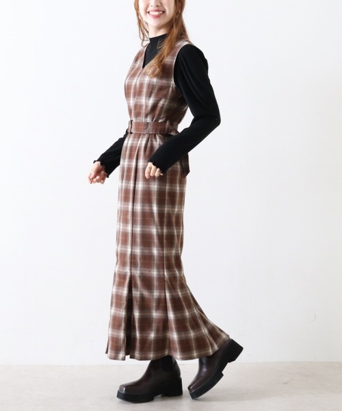 Cheek（チーク）の「マーメイドチェックジャンスカ（ジャンパースカート・レディース・ホワイト×ブラック/モカ/ミント・MEDIUM）」の22枚目の写真