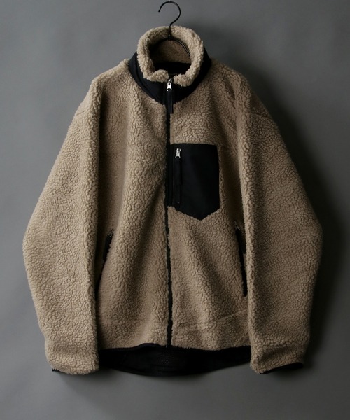 SITRY（シトリー）の「sheep boa Stand Jacket/シープボア スタンド ジャケット/ボア フリース ジャケット（ブルゾン・メンズ・オフホワイト/ブラック/ベージュ/タン・M/L/XL）」の3枚目の写真