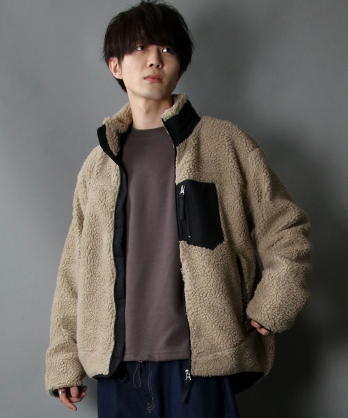 SITRY（シトリー）の「sheep boa Stand Jacket/シープボア スタンド ジャケット/ボア フリース ジャケット（ブルゾン・メンズ・オフホワイト/ブラック/ベージュ/タン・M/L/XL）」の15枚目の写真
