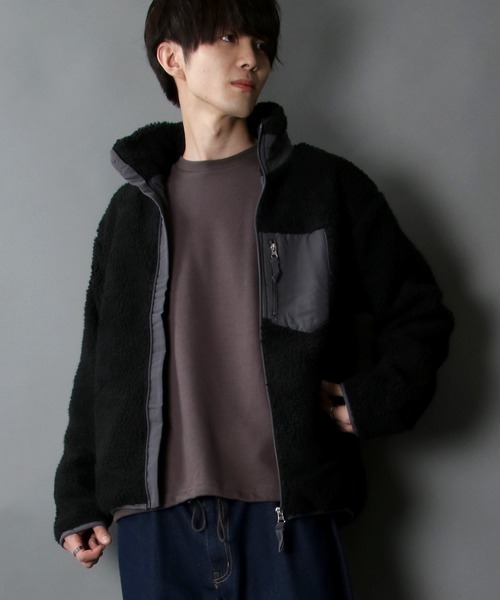 SITRY（シトリー）の「sheep boa Stand Jacket/シープボア スタンド ジャケット/ボア フリース ジャケット（ブルゾン・メンズ・オフホワイト/ブラック/ベージュ/タン・M/L/XL）」の14枚目の写真