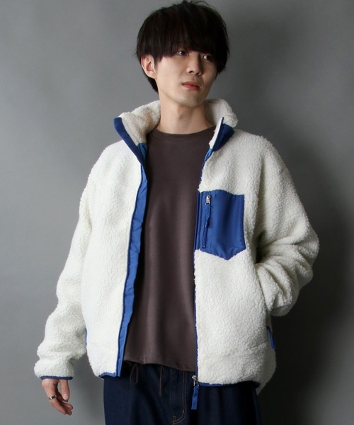 SITRY（シトリー）の「sheep boa Stand Jacket/シープボア スタンド ジャケット/ボア フリース ジャケット（ブルゾン・メンズ・オフホワイト/ブラック/ベージュ/タン・M/L/XL）」の11枚目の写真