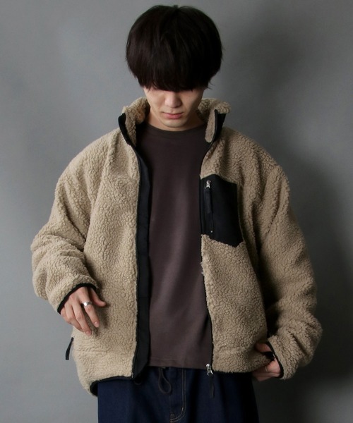 SITRY（シトリー）の「sheep boa Stand Jacket/シープボア スタンド ジャケット/ボア フリース ジャケット（ブルゾン・メンズ・オフホワイト/ブラック/ベージュ/タン・M/L/XL）」の16枚目の写真