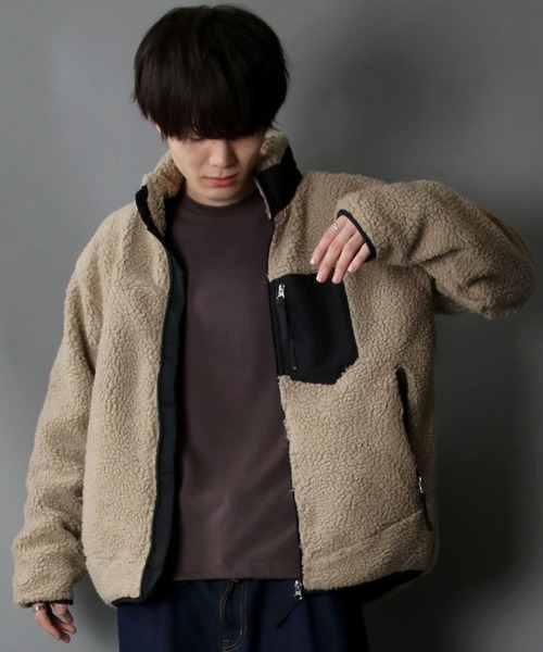 SITRY（シトリー）の「sheep boa Stand Jacket/シープボア スタンド ジャケット/ボア フリース ジャケット（ブルゾン・メンズ・オフホワイト/ブラック/ベージュ/タン・M/L/XL）」の17枚目の写真