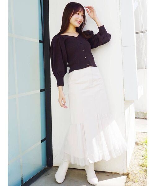 MERCURYDUO（マーキュリーデュオ）の「プリーツドッキングアシメデニムスカート（スカート・レディース・インディゴブルー/アイボリー/ラベンダー・SMALL/MEDIUM）」の10枚目の写真