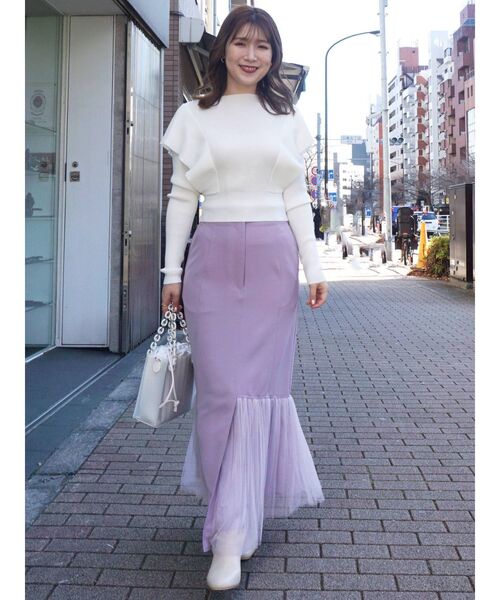 MERCURYDUO（マーキュリーデュオ）の「プリーツドッキングアシメデニムスカート（スカート・レディース・インディゴブルー/アイボリー/ラベンダー・SMALL/MEDIUM）」の6枚目の写真