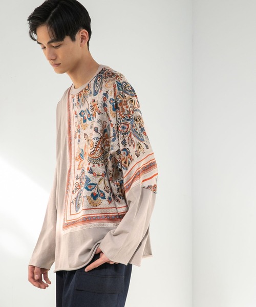 niko and...（ニコアンド）の「バンダナ切り替えプルオーバー（Tシャツ/カットソー・メンズ・ブルー/スモーク/チャコール・SMALL/MEDIUM/LARGE）」の3枚目の写真