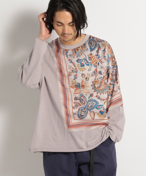 niko and...（ニコアンド）の「バンダナ切り替えプルオーバー（Tシャツ/カットソー・メンズ・ブルー/スモーク/チャコール・SMALL/MEDIUM/LARGE）」の8枚目の写真