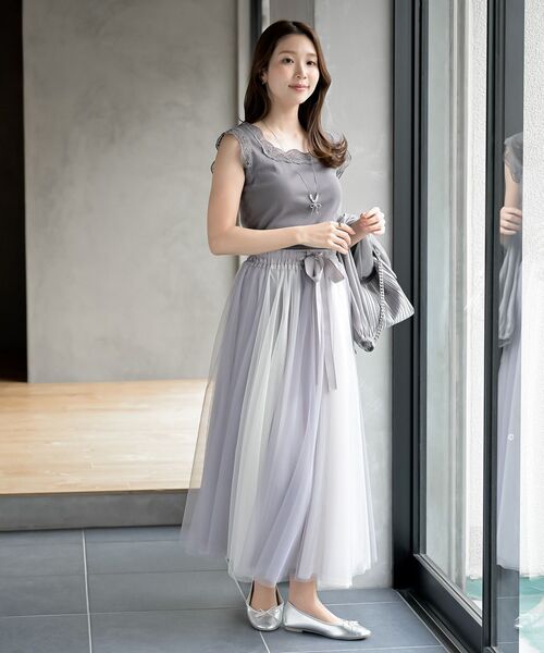 rps（アールピーエス）の「ふちどりレーススクエアーネックタンクトップ（タンクトップ・レディース・ブラック/オフホワイト/ピンク/グレイッシュベージュ/ブラウン/ミント/サックスブルー・M/L）」の10枚目の写真