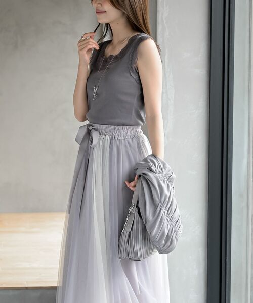 rps（アールピーエス）の「ふちどりレーススクエアーネックタンクトップ（タンクトップ・レディース・ブラック/オフホワイト/ピンク/グレイッシュベージュ/ブラウン/ミント/サックスブルー・M/L）」の11枚目の写真