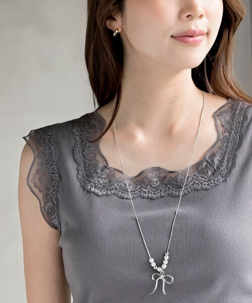 rps（アールピーエス）の「ふちどりレーススクエアーネックタンクトップ（タンクトップ・レディース・ブラック/オフホワイト/ピンク/グレイッシュベージュ/ブラウン/ミント/サックスブルー・M/L）」の14枚目の写真