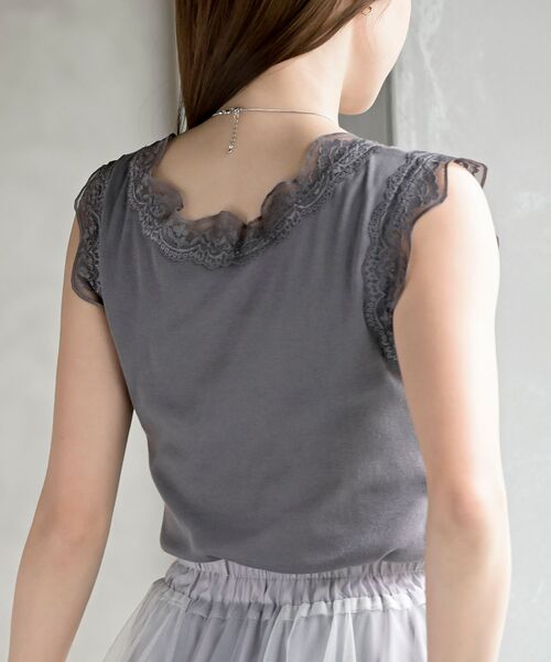 rps（アールピーエス）の「ふちどりレーススクエアーネックタンクトップ（タンクトップ・レディース・ブラック/オフホワイト/ピンク/グレイッシュベージュ/ブラウン/ミント/サックスブルー・M/L）」の16枚目の写真