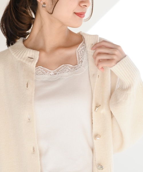 rps（アールピーエス）の「ふちどりレーススクエアーネックタンクトップ（タンクトップ・レディース・ブラック/オフホワイト/ピンク/グレイッシュベージュ/ブラウン/ミント/サックスブルー・M/L）」の9枚目の写真