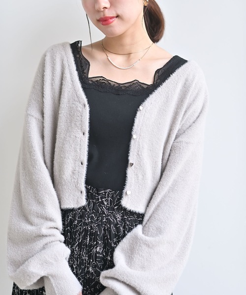 rps（アールピーエス）の「ふちどりレーススクエアーネックタンクトップ（タンクトップ・レディース・ブラック/オフホワイト/ピンク/グレイッシュベージュ/ブラウン/ミント/サックスブルー・M/L）」の8枚目の写真