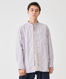 【UNISEX】ストライプバンドカラー シャツ