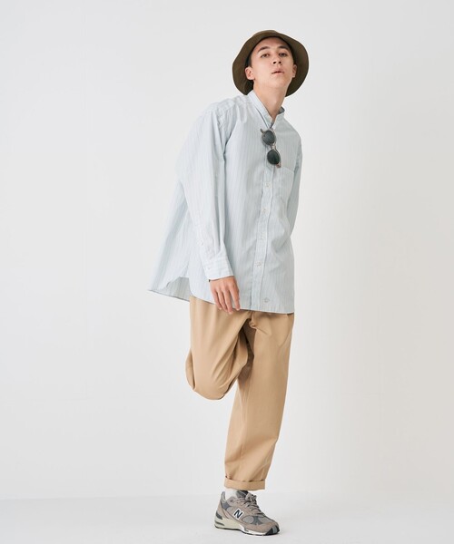 J.PRESS YORK STREET(ジェイプレスヨークストリート)の「【UNISEX】ストライプバンドカラー シャツ(シャツ/ブラウス・メンズ・サックスブルー系1/パープル系1/ピンク系1・SMALL/LARGE/X-LARGE/MEDIUM)」の4枚目の写真