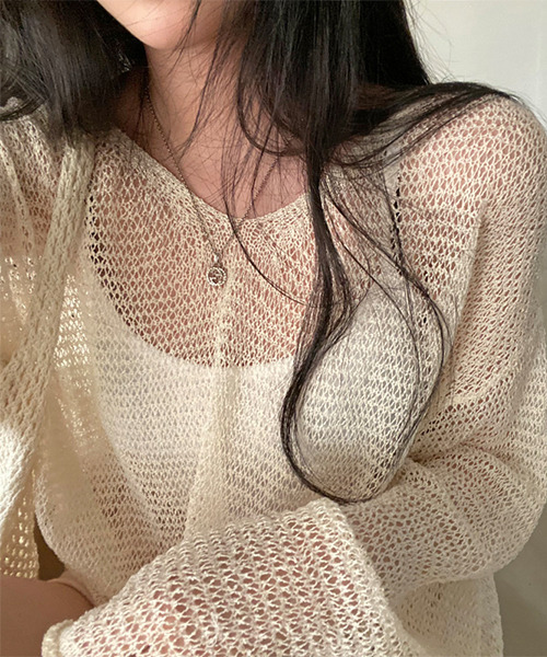 c.u.l（シーユーエル）の「透かし編みメッシュ長袖ニット culw173（ニット/セーター・レディース・グレイッシュブルー/アイボリー/グリーン・FREE）」の13枚目の写真